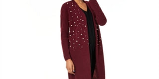 Charter Club Women's Pure Cashmere Embellished Cardigan Red Size L