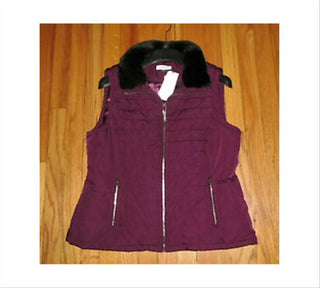 Calvin Klein Women's Faux Fur Vest Jacket Maroon Size Small