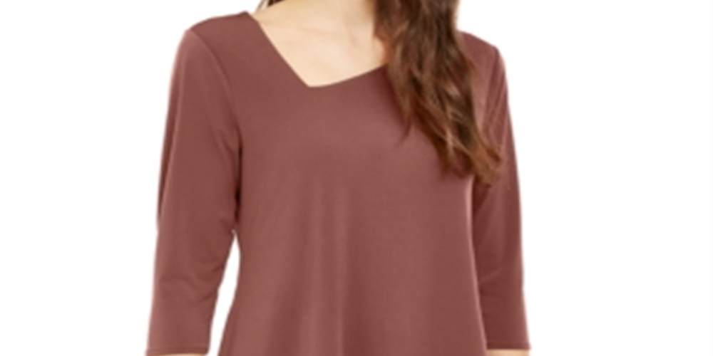 Alfani Women's Asymmetrical Hem 3/4 Sleeve Top Pink Size Small