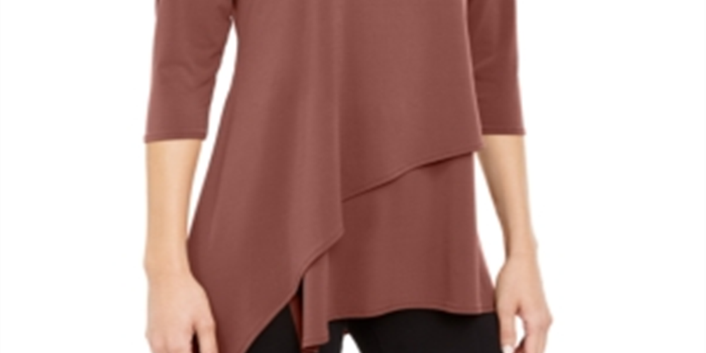 Alfani Women's Asymmetrical Hem 3/4 Sleeve Top Pink Size Small