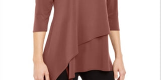 Alfani Women's Asymmetrical Hem 3/4 Sleeve Top Pink Size Small