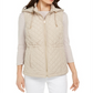 Charter Club Women's Woven Hooded Quilted Vest Tan Size M