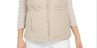 Charter Club Women's Woven Hooded Quilted Vest Tan Size M