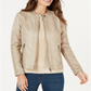 Style & Co Women's Perforated Garment Dyed Faux Leather Jacket Brown Size Medium