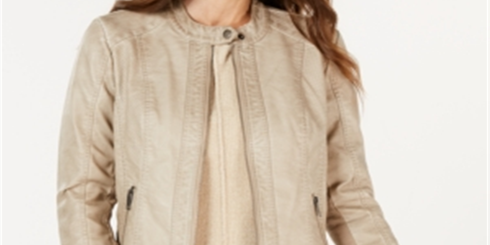Style & Co Women's Perforated Garment Dyed Faux Leather Jacket Brown Size Medium