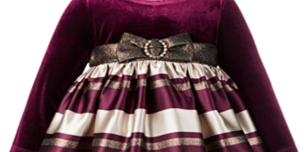 Bonnie Baby Girl's Velvet Jacquard Striped Dress Red Size 12MOS