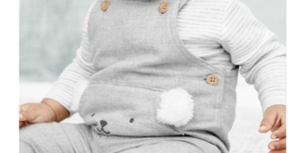 Carter's Baby Boy's 2 Pc Bear Overalls & Striped T-Shirt Set Gray Size Newborn