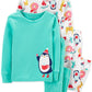 Carter's Girl's Sleep Bottoms Print Mint Penguin Two Pair Pajama Set Blue Size 2T