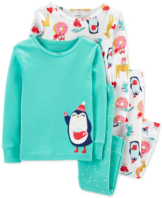 Carter's Girl's Sleep Bottoms Print Mint Penguin Two Pair Pajama Set Blue Size 2T