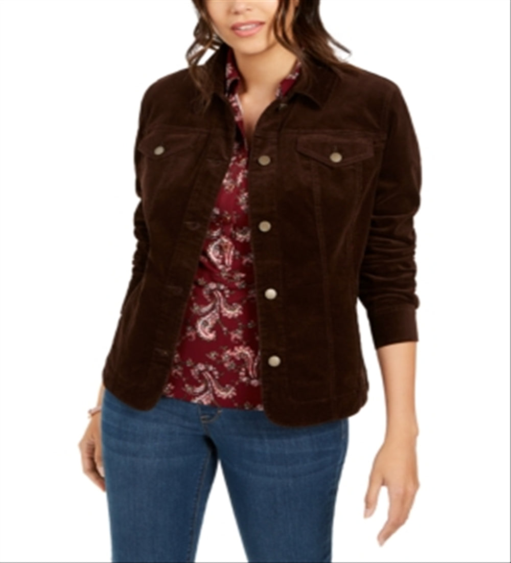 Charter Club Women's Corduroy Jacket Brown Size Petite L
