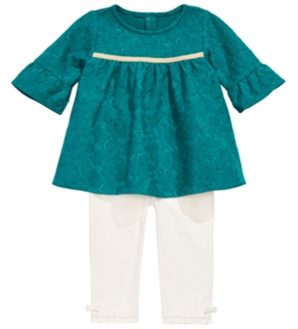 First Impressions Baby Girl's 2 Pc Lace Tunic & Ruffle Leggings Set Green Size 0-3