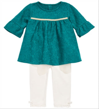 First Impressions Baby Girl's 2 Pc Lace Tunic & Ruffle Leggings Set Green Size 0-3