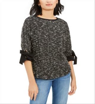 Charter Club Women's 3/4 Sleeve Bow Trim Top Black size 2XL