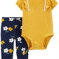 Carter's Baby Girl's 2 Pc Bodysuit & Leggings Cotton Set Yellow Size Newborn