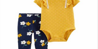 Carter's Baby Girl's 2 Pc Bodysuit & Leggings Cotton Set Yellow Size Newborn