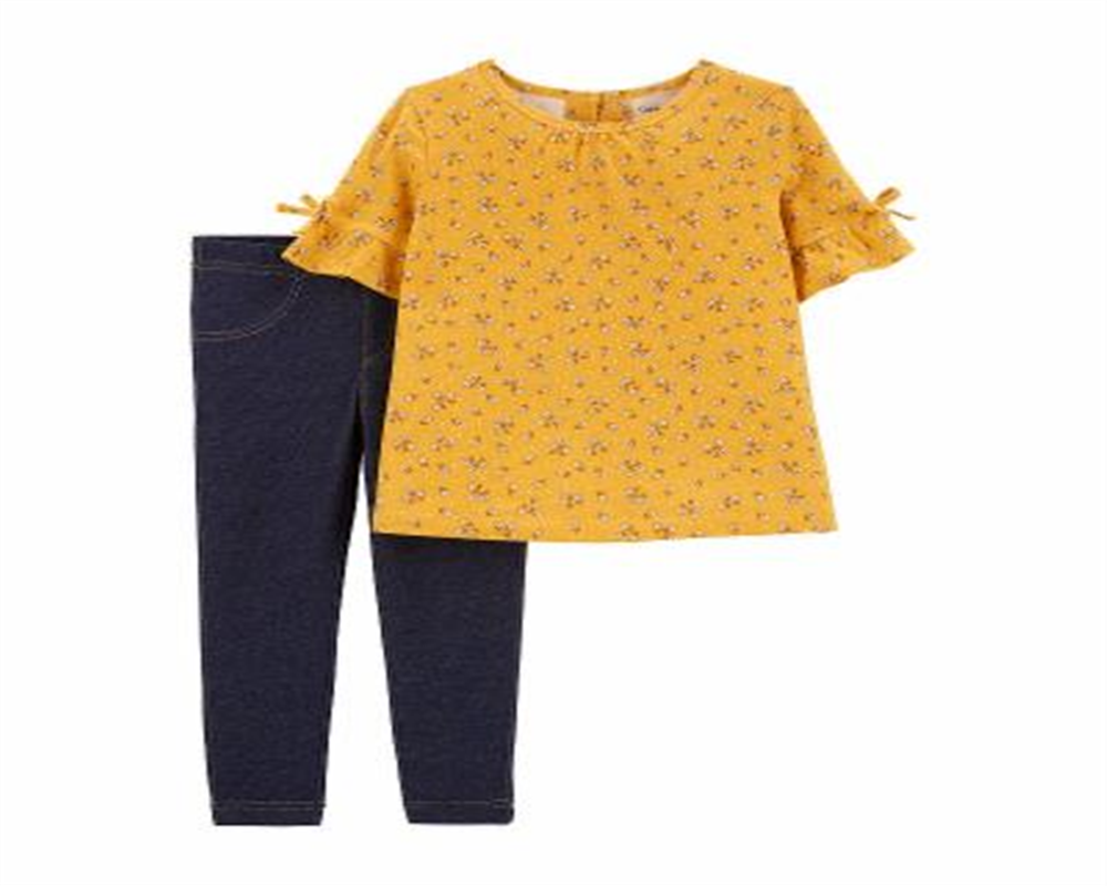 Carter's Toddler Girl's 2 Pc Floral Print Top & Denim Leggings Set Yellow Size 2T