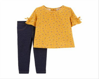Carter's Toddler Girl's 2 Pc Floral Print Top & Denim Leggings Set Yellow Size 2T