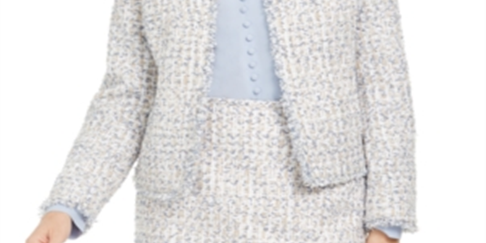 Calvin Klein Women's Open Front Tweed Jacket Gray Size 6