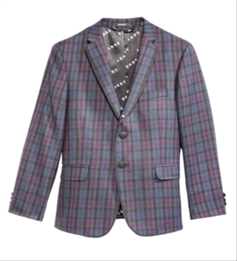 DKNY Big Boy's Plaid Print Jacket Gray Size 12