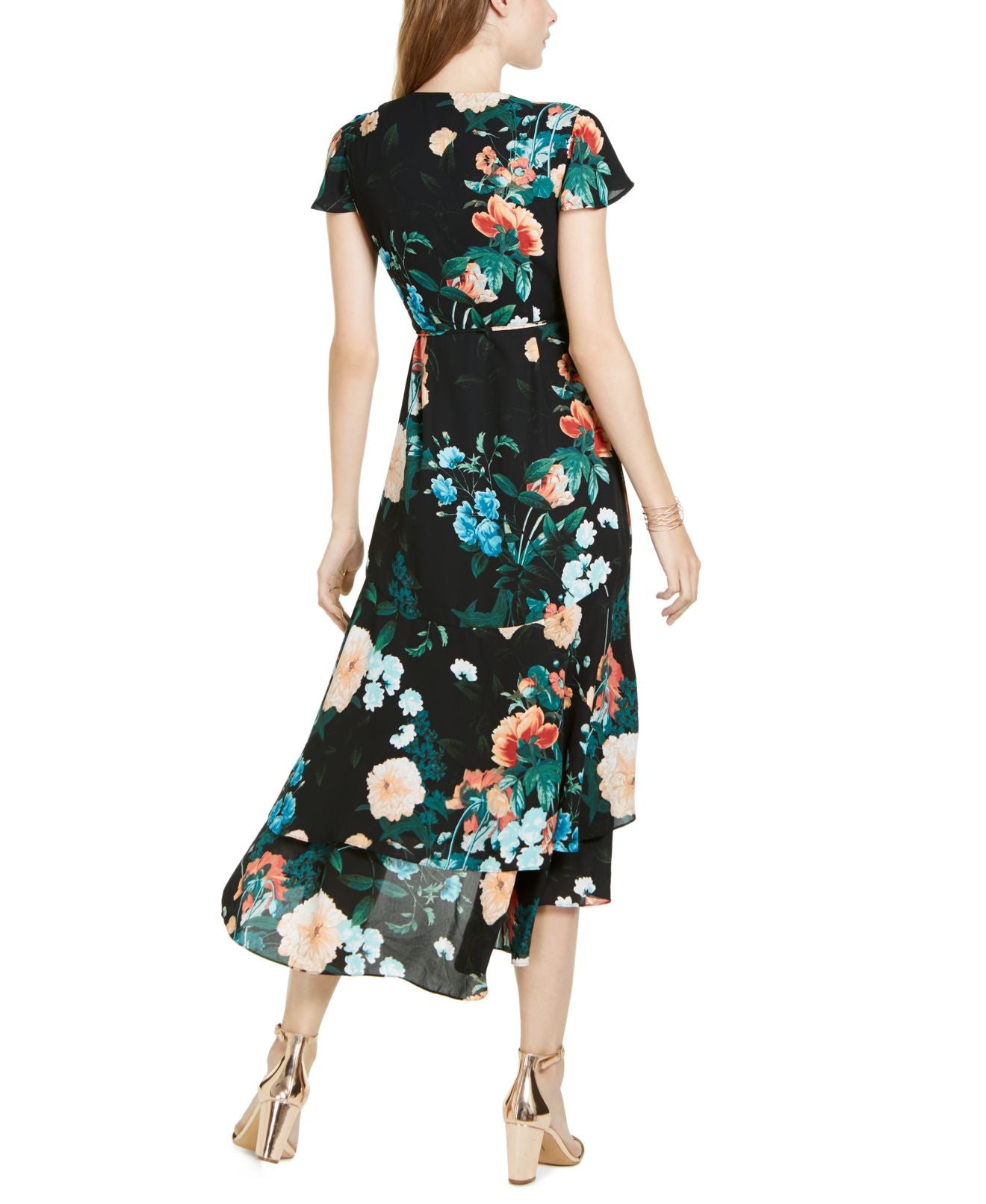 INC International Concepts Women's Flutter Sleeve Wrap Maxi Dress Black Size 4