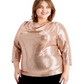 MSK Women's Sequined 3/4 Sleeve Cowl Neck Party Top Brown Size 2X
