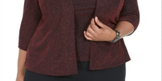 Alex Evenings Women's Long Sleeve Jewel Neck Top Red Size 1X