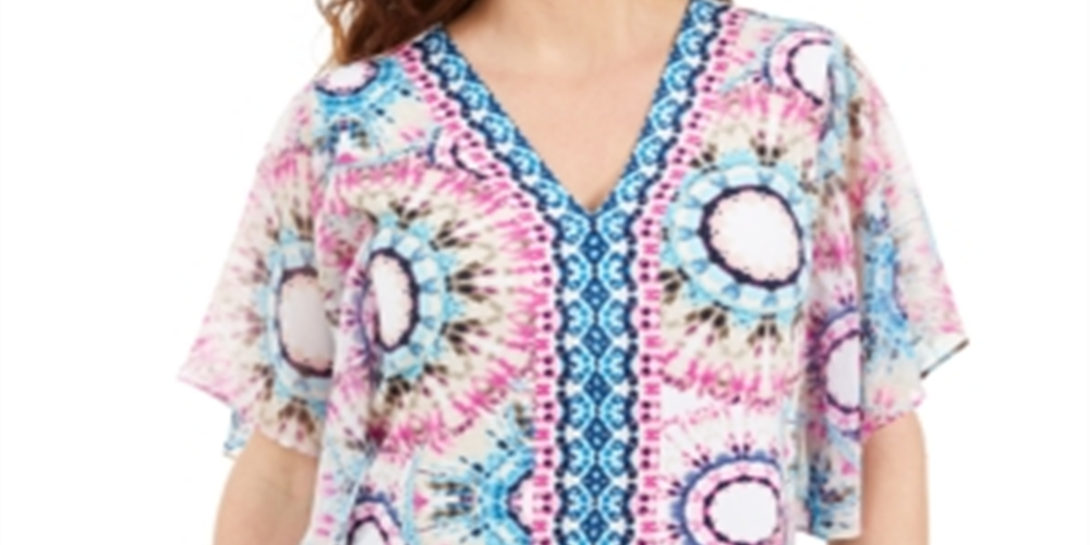 JM Collection Women's Printed Studded Top Blue Size X-Large