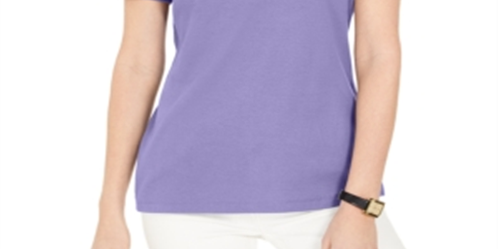 Karen Scott Women's Eyelet Shoulder V Neck Top Purple Size Small