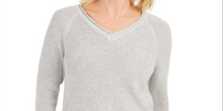 Charter Club Women's V Neck Pullover Knit Sweater Gray Size Medium
