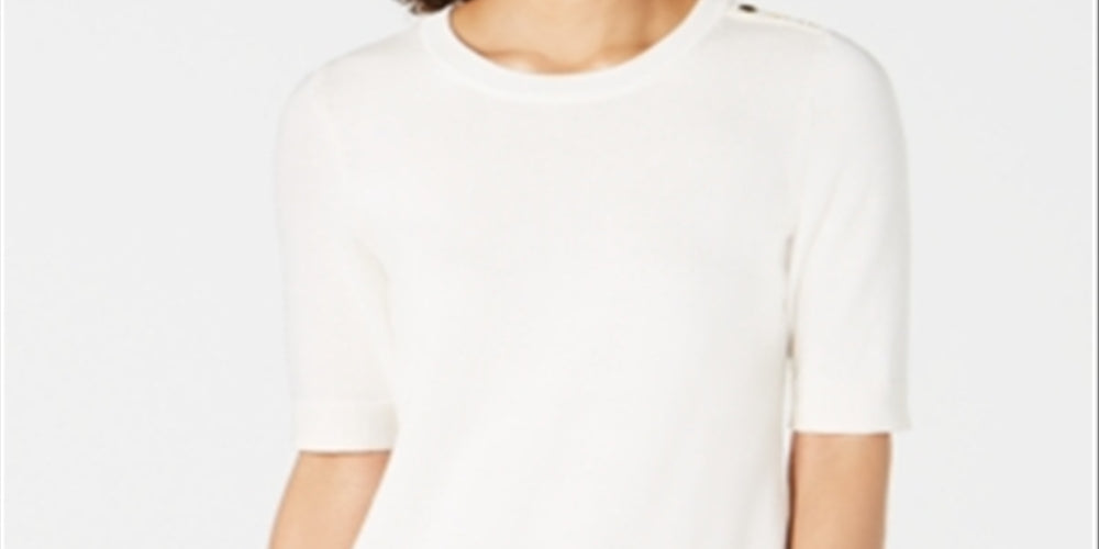 Charter Club Women's Button Shoulder Sweater White Size Large