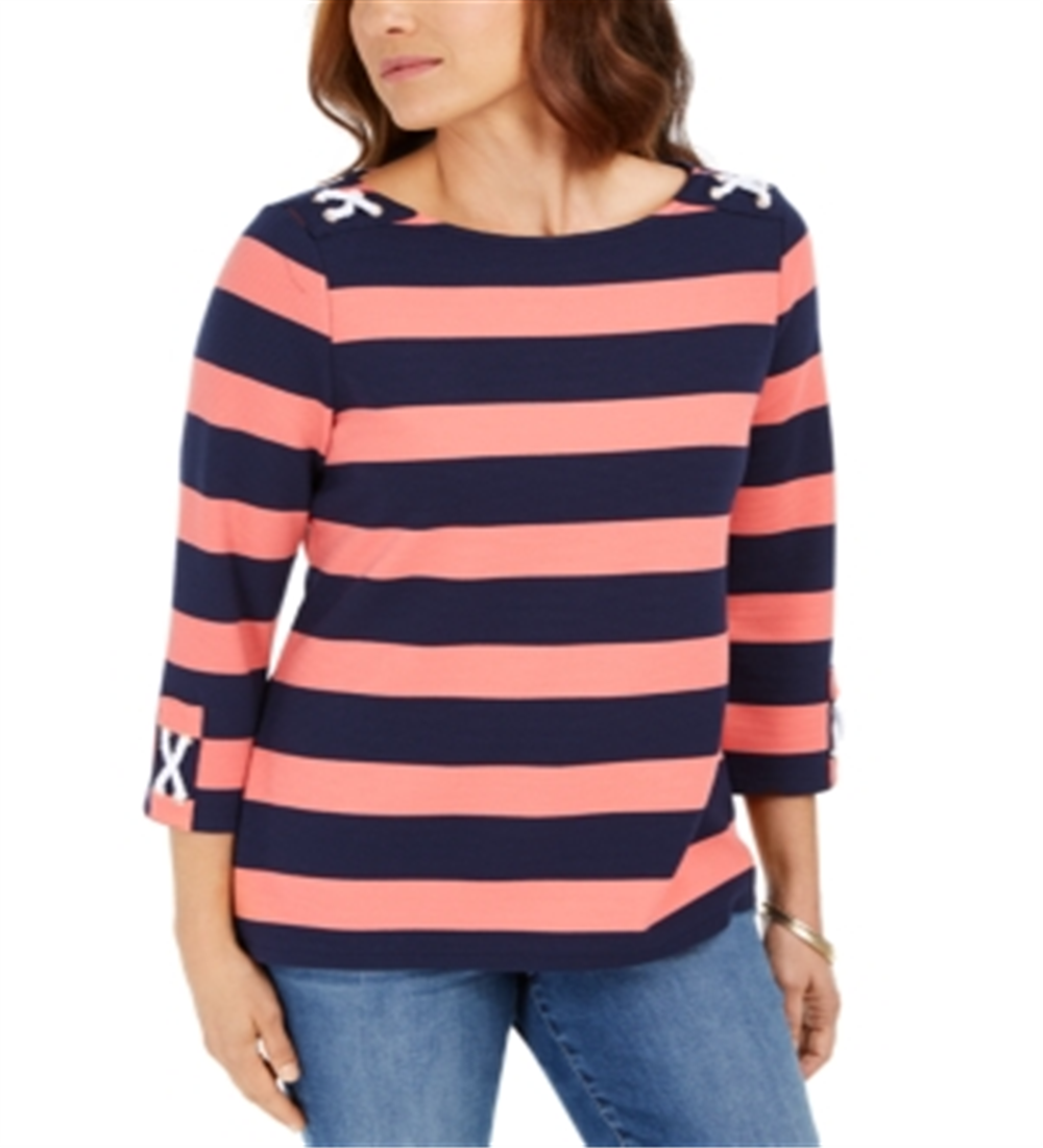 Charter Club Women's Grommet Trim Striped Top Red Size XX-Large