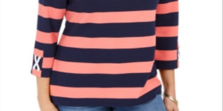 Charter Club Women's Grommet Trim Striped Top Red Size XX-Large