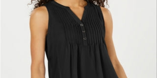 Charter Club Women's Sleeveless Pintuck Blouse Black Size Large