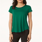 Alfani Women's Satin Trim High Low T-Shirt Green Size Petite SM
