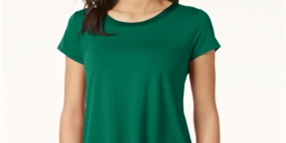 Alfani Women's Satin Trim High Low T-Shirt Green Size Petite SM