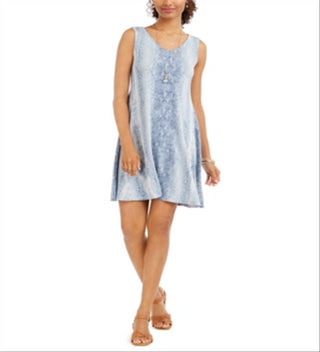 Style & Co Women's Print Sleeveless Swing Dress Blue Size Petite