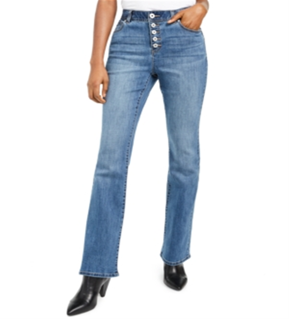 INC International Concepts Women's High Rise Button Fly Bootcut Jeans Blue Size 6