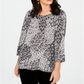 JM Collection Women's 3/4 Sleeve Novelty Printed Jacquard Top Black Size Small