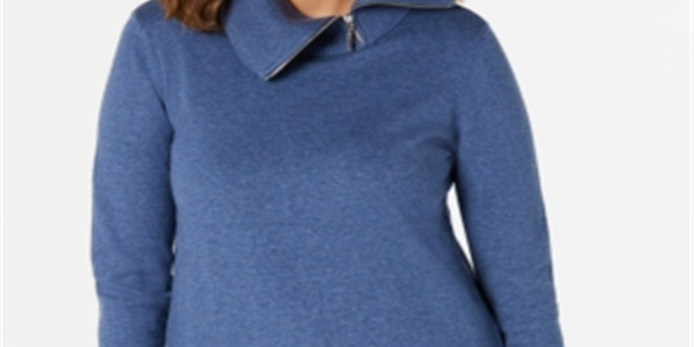 Karen Scott Women's Cotton Zip Neck Sweater Blue Size Large