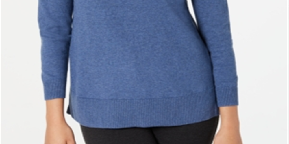 Karen Scott Women's Cotton Zip Neck Sweater Blue Size Large
