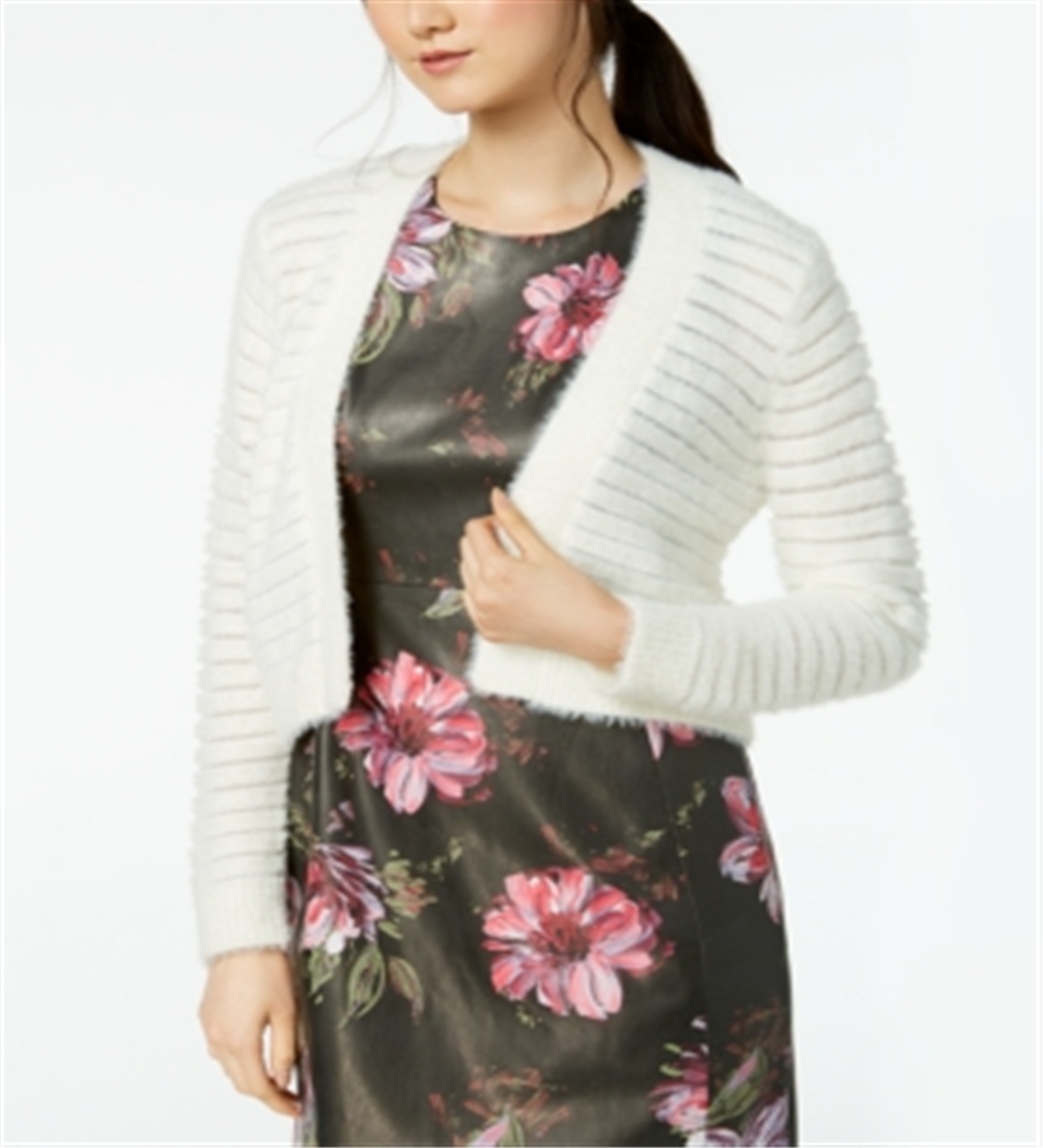 Calvin Klein Women's Shadow Stripe Cropped Cardigan White Size Small