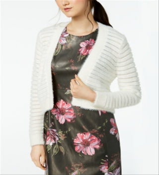 Calvin Klein Women's Shadow Stripe Cropped Cardigan White Size Small