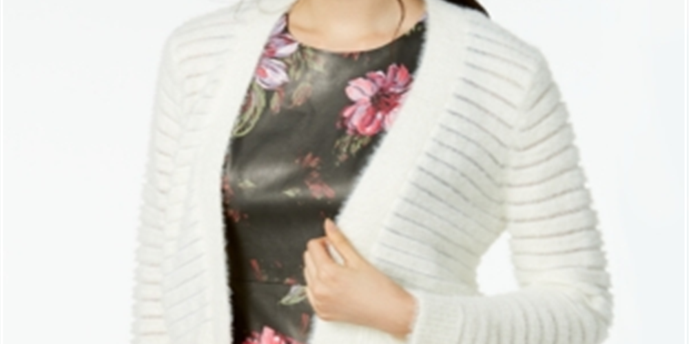 Calvin Klein Women's Shadow Stripe Cropped Cardigan White Size Small