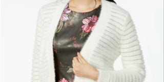 Calvin Klein Women's Shadow Stripe Cropped Cardigan White Size Small