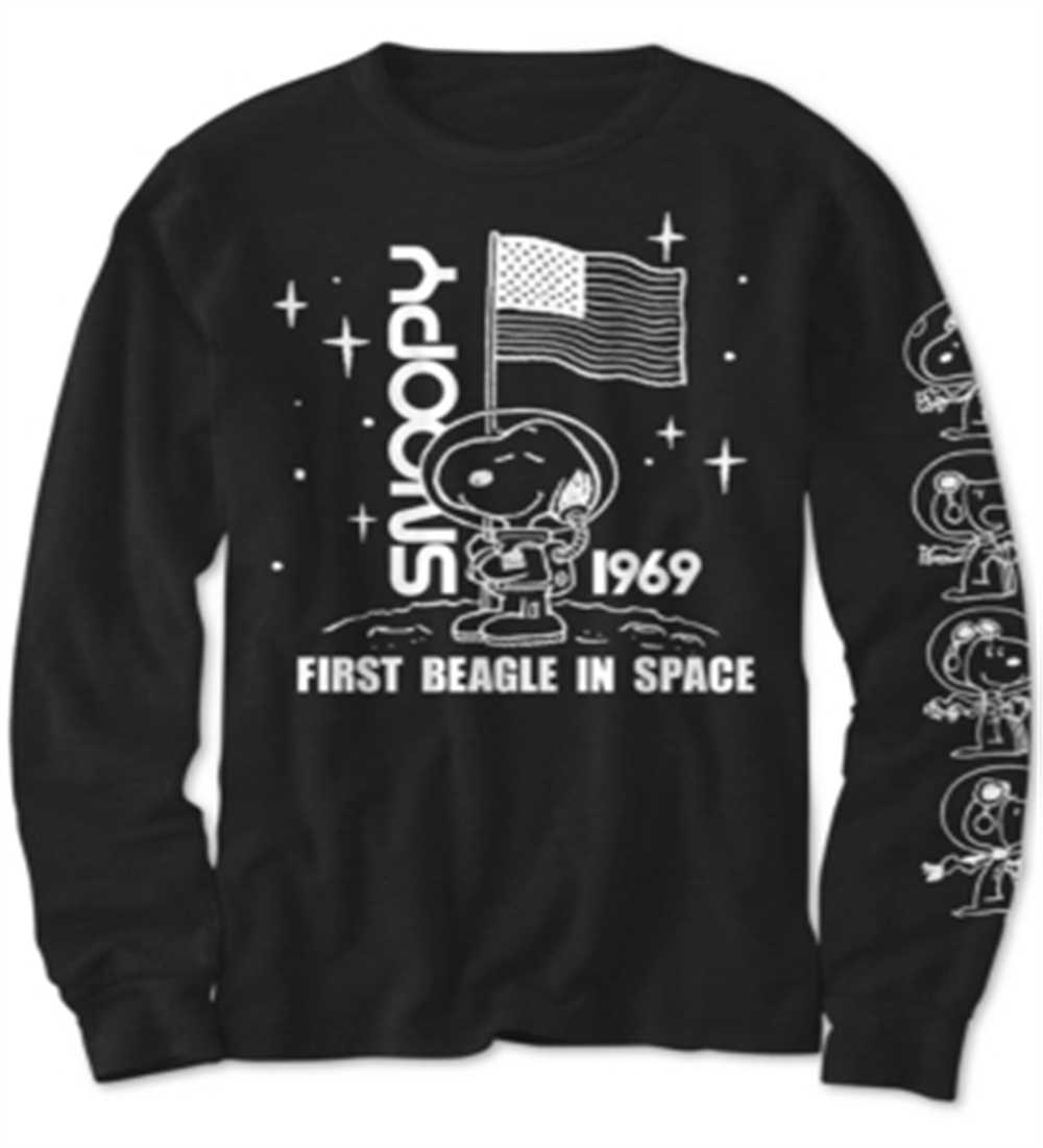 Peanuts Big Boy's Snoopy in Space T-Shirt Black Size Small