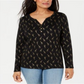 Karen Scott Women's Giraffe Print Henley Top Black Size Large