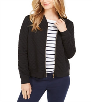 Charter Club Women's Textured Knit Bomber Jacket Black Size XL