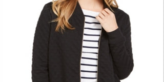Charter Club Women's Textured Knit Bomber Jacket Black Size XL