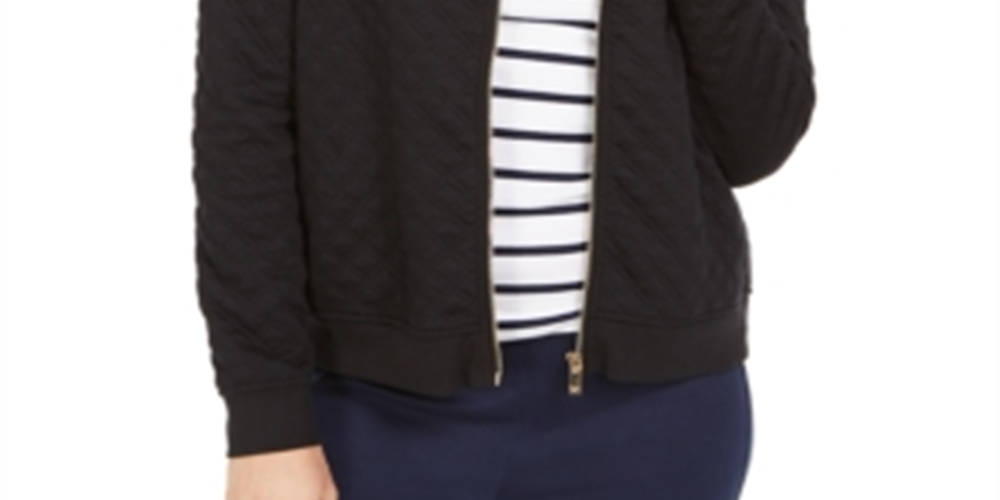 Charter Club Women's Textured Knit Bomber Jacket Black Size XL