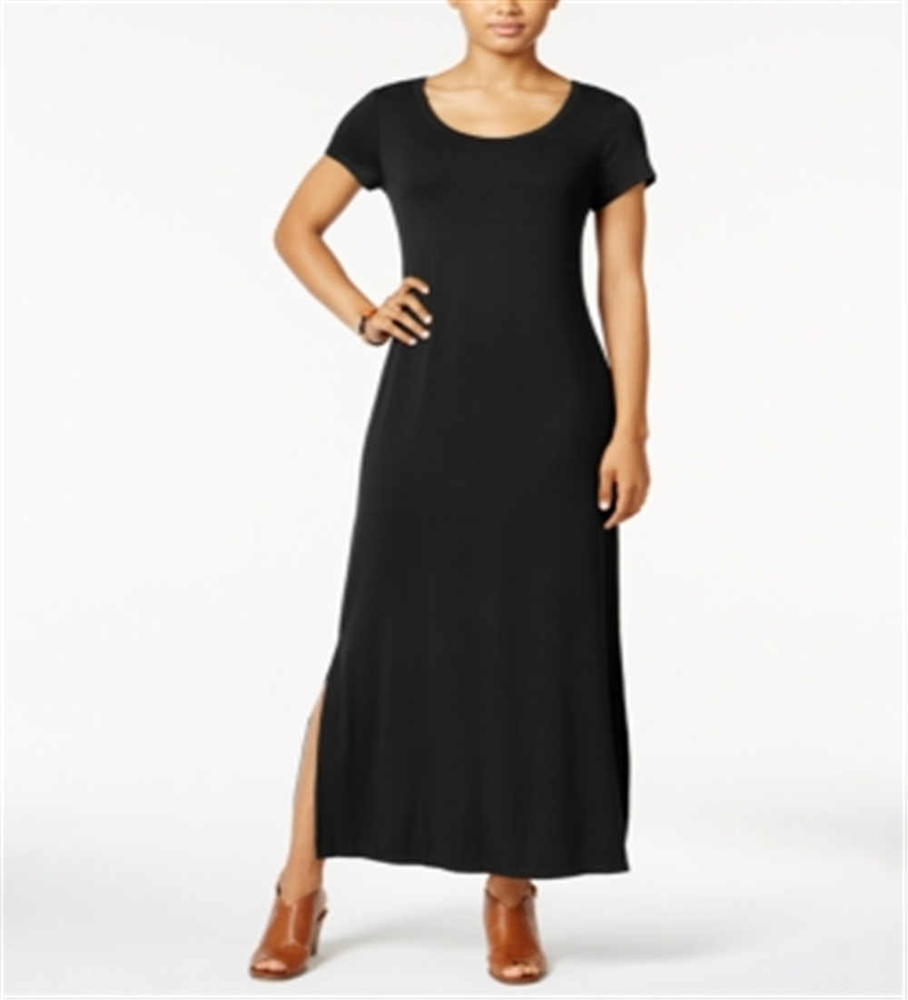 Style & Co Women's Scoop Neck Maxi Dress Black Size Petite